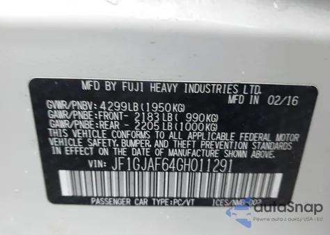 2016 Subaru Impreza 2.0I Premium from USA, damaged, VIN JF1GJAF64GH011291